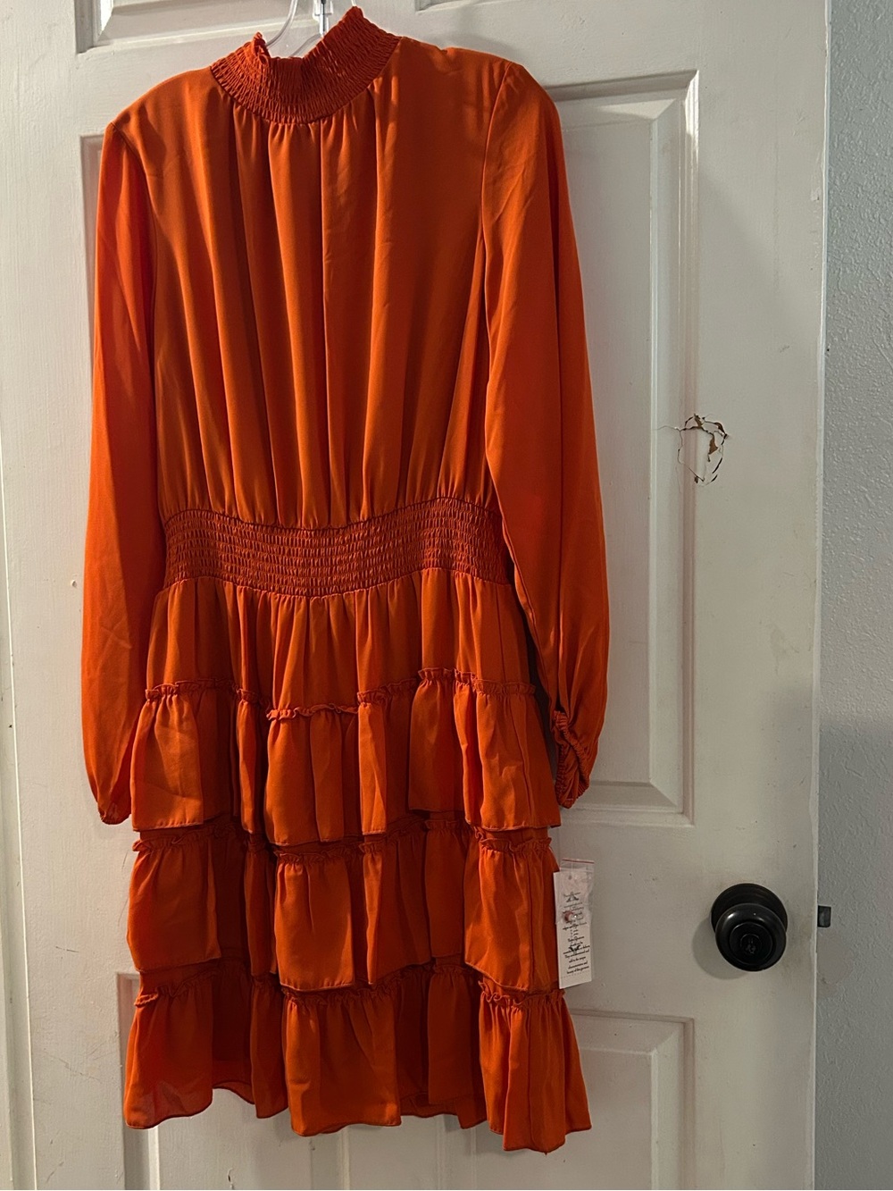 Nanette Lepore Orange Tiered Long-Sleeve Ruffle Dress